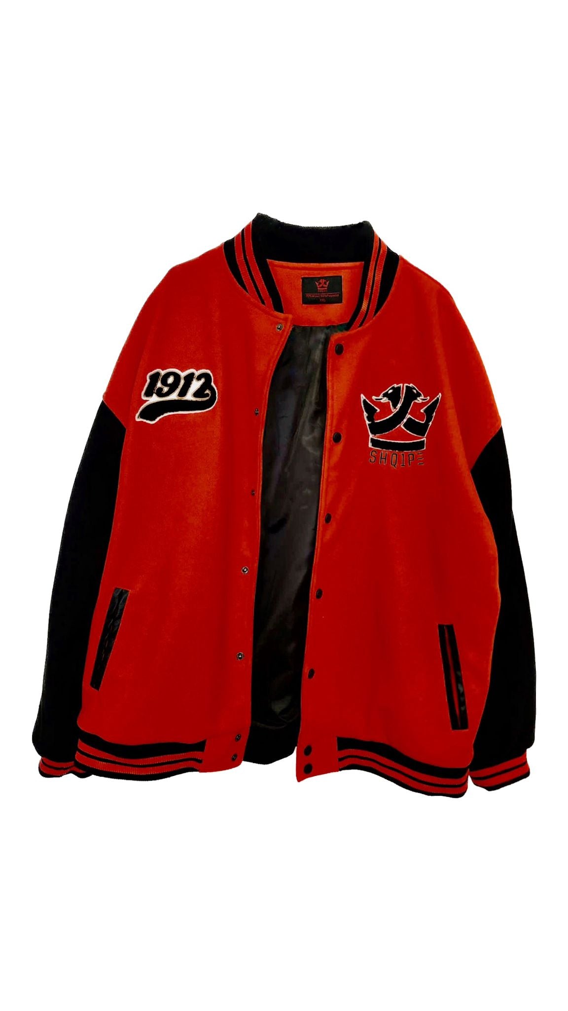 Zweifarbige College-Jacke in Rot und Schwarz