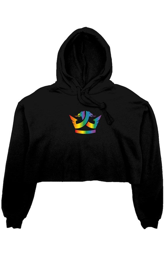 crop fleece hoodie black/rainbow