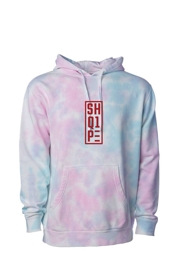 Tie Dye Cotton Candy Hoodie-Red Text 