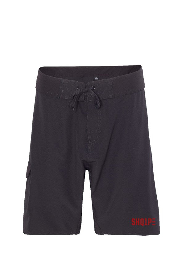 Board Shorts-Black/Red Text