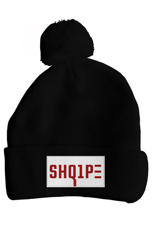 pom pom beanie_black red logo