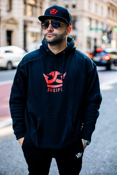 Pullover Hoodie- (Black) Red Logo