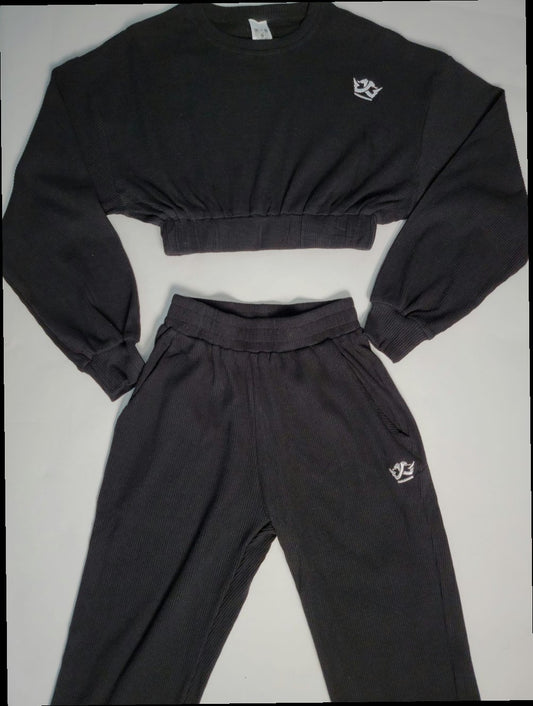 Jogger-Set mit kurzem Oberteil (Schwarz)