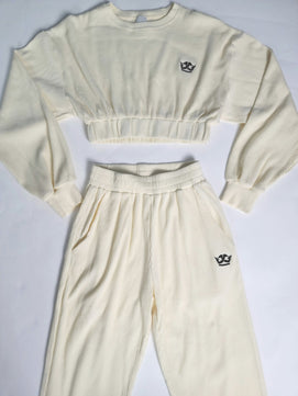 Jogger-Set mit kurzem Oberteil (Creme)