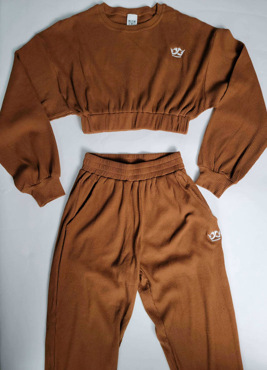 Cropped Top Jogger Set (Dark Brown)