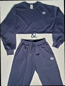 Cropped Top Jogger Set (Navy Blue)