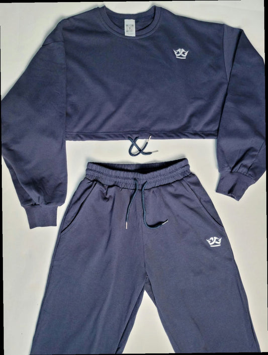 Jogger-Set mit kurzem Oberteil (Marineblau)