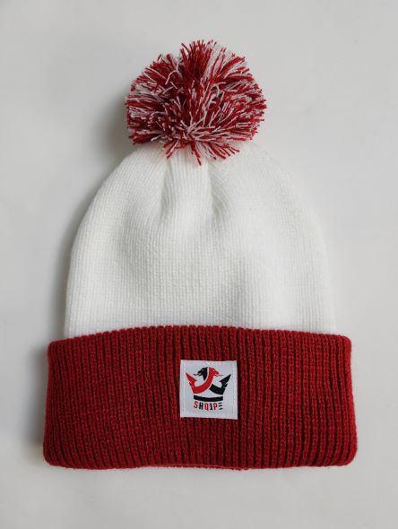 Pom Pom Beanie White/Red