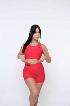 Shorts + Tanktop, rote Farbe/schwarzes Logo