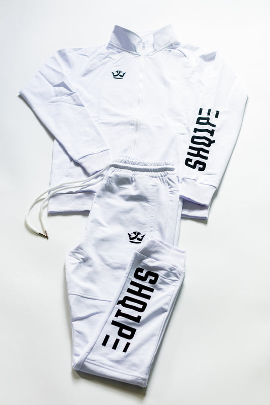 Streetwear Full Tracksuit - White (Black Logo)